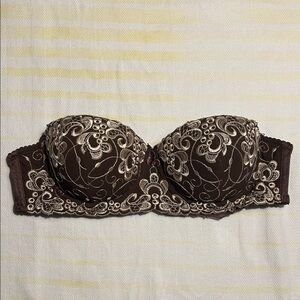 Strapless Brown Lace Embroidered Bra size 34C EUC